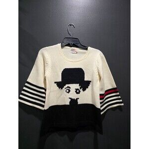 Vtg Charlie Chaplin Knit Pullover Sweater Pronto Collectible Acrylic Beige Sz S